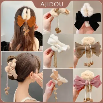 8PCS Pink Ribbon Bow Small Hair Clip Ins Sweet Cute Bangs Clip for