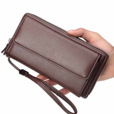 （Layor wallet）กระเป๋าสตางค์ผู้ชายคลัทช์หนัง PU แบบใหม่ BENVICHED กระเป๋าสตางค์สายคล้องมือซิปความจุขนาดใหญ่ผู้ชายหรูหราธุรกิจกระเป๋าถือสำหรับบุรุษทึบ