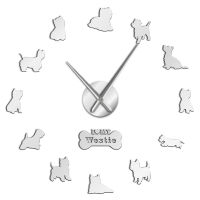 West Highland Terrier Westie Dog Breed 3D Large DIY Wall Clock Puppy Animal Self Adhesive Mirror Effect Acrylic Time Clock Watch