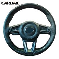 CARDAK ที่หุ้มพวงมาลัยหนังคาร์บอนไฟเบอร์,Car หนังสีดำสำหรับมาสด้า CX-3 CX3 CX-5 CX5 2017 2018มาสด้า6 CX-9