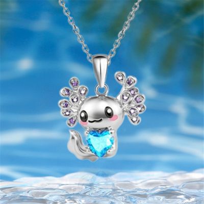 JDY6H Cute Axolotl Cartoon Pendant Necklace Lady Fashion Lady Animal Jewelry Exquisite Girl Pendant Love Party Fun Birthday Gift