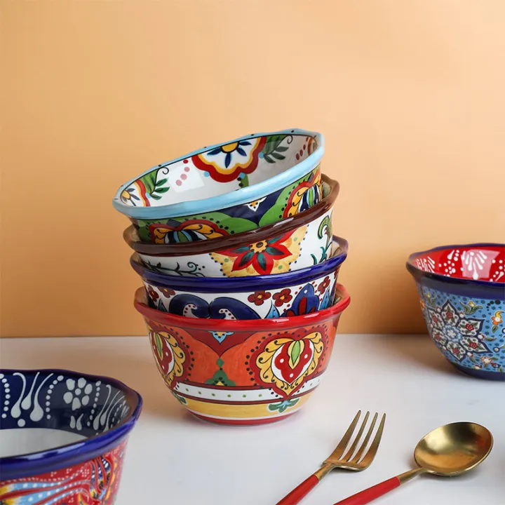 Ceramic Microwavable Bowl Set Bohemian Ramen Bowl Set Rice Bowl Oven