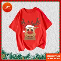 เสื้อยืดผ้าฝ้าย เสื้อยืดคริสต์มาสMerry Christmas Trees Print Ladies T-shirts Cal Short Sleeve Womens White T-shirt V