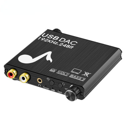 24Bit USB DAC 192KHz ตัวแปลงสัญญาณดิจิตอลเป็นอนาล็อกพร้อมเบสและปุ่มควบคุมระดับเสียง Coaxial Toslink เป็น og Stereo Lr RCA
