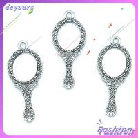 DOYOURS 10pcs โลหะผสมอัลลอยด์ จี้ชาร์มอัลลอย 34x14mm กระจกสะท้อนแสง จี้ชาร์มกระจก จี้เสน่ห์ของ Bails เงินโบราณ เครื่องรางสไตล์ทิเบต ทำเครื่องประดับ DIY