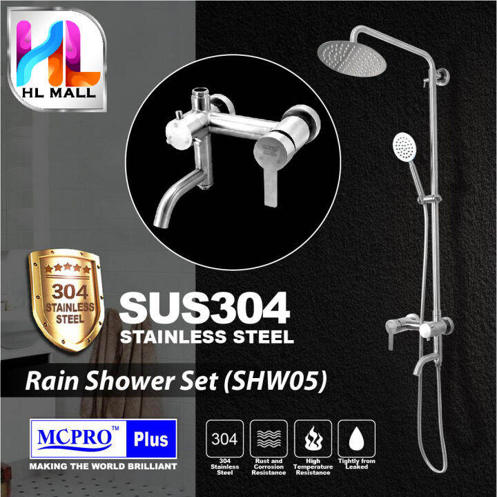 MCPRO PLUS STAINLESS STEEL SUS304 Classic Bath Rain Shower Head Control