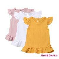 ♬MG♪-Baby Girl Sleeveless Clothes Solid Chiffon Party Dress Sundress