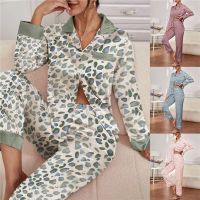 【jw】❁✌℡  Silk set Womens Sleeve Trousers Two-piece Set Ladies Thin Homewear Sleepwear