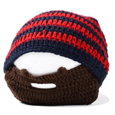 Handmade Knitted Crochet Beard Hat Bicycle Mask Ski Cap roman knight octopus Cool Funny beanies Gift(red &amp; Navy blue)