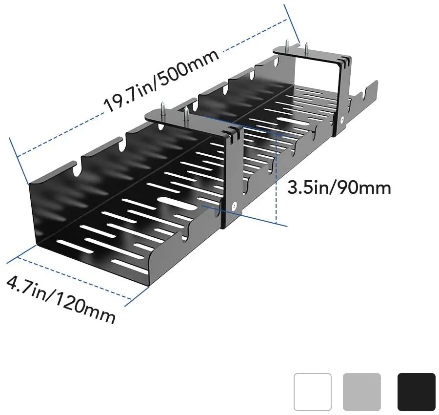 Carryup Under Desk Cable Management Tray, for Home Offices, Standing Desks  & Tables. Eliminate Dusty Cable Management Box metal, Dark Grey 