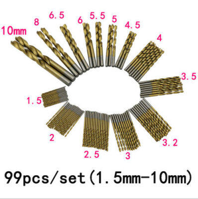 99Pcs Manual Twist Drill Bits Set 1.5mm-10mm Titanium Coated HSS High Speed Steel Drill Bit Set Brocas Drilling For Metal