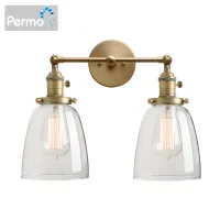 Permo 2-Light สไตล์วินเทจอุตสาหกรรมโคมไฟติดผนังเชิงเทียนโคมไฟที่มี5.6นิ้วรูปไข่กรวยกระจกใส Shade