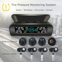 ▩ Universal TPMS Wireless Tire Pressure Monitoring System LCD Display Solar Power Clock 4 External Sensor Tire Pressure Sensors 5V