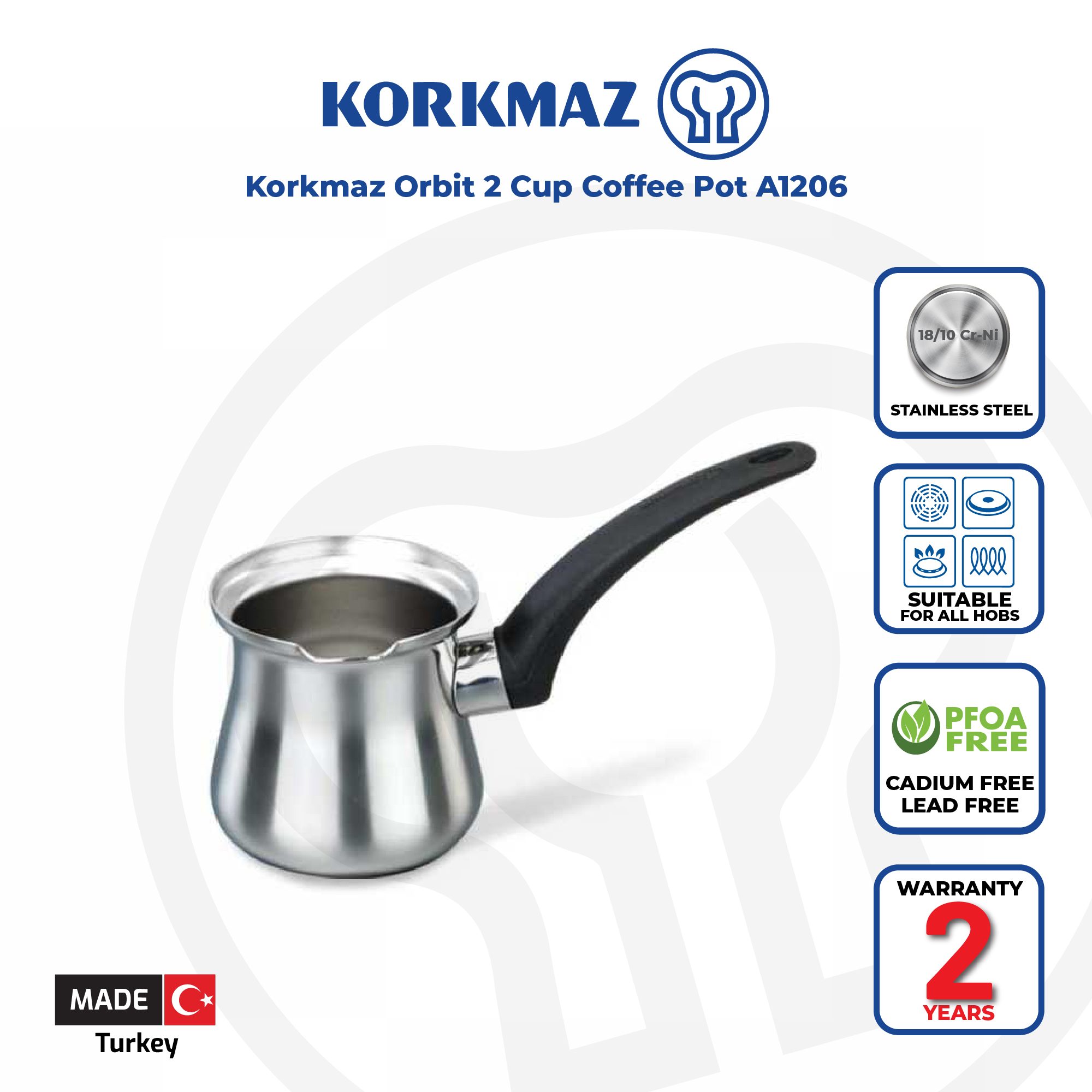 korkmaz Orbit Stainless Steel Turkish Coffee/Milk Pot 1 Quart 