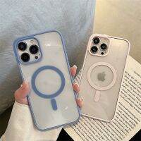 {Haojia เคสโทรศัพท์} เกราะกันกระแทกสุดหรูสำหรับเคส Magsafe iPhone 14 13 11 12 Pro Max Plus สีลูกอมเคสชาร์จไฟได้ไร้สายแม่เหล็กใส