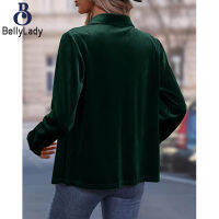 85%viscose 15% Polyester Velvet Long Sleeve Single Breasted Blouse【fast】