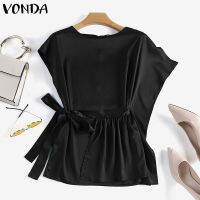 VONDA เสื้อลำลองผู้หญิงแขนสั้นไม่สม่ำเสมอแบบลำลองเสื้อสำนักงานเก็บเอวทำงาน (ลำลองเกาหลี) #2