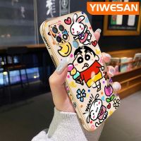 YIWESAN เคสสำหรับ OPPO A15 A35 A15s 4G,เคสการ์ตูนสุดสร้างสรรค์สีเทียนหน้าแข้งจันบางหรูหราชุบเคสโทรศัพท์ลายขอบดีไซน์ใหม่คลุมทั้งหมดป้องกันเลนส์กล้องเคสนิ่มกันกระแทก