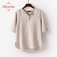 Chinese Traditional Dress Cotton Linen T Shirts for Men Loose Half Sleeves Hanfu Summer Thin Sweatshirt