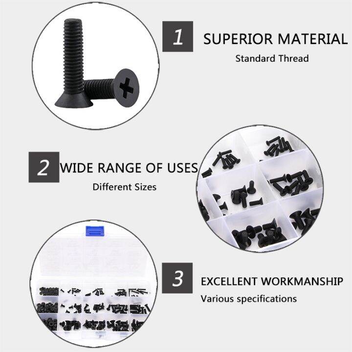 240pc-m2-m3-m4-nylon-countersunk-head-phillips-screw-bolts-hex-nuts-set-small-size-plastic-screws-assortment-kit-length-6mm-12mm