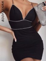 ZZOOI BOOFEENAA Sexy Crystal Embellished Black Dress Classy Night Club Outfits Summer Party Dresses Women Evening Cocktails C75-DI19