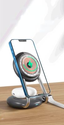 ที่ชาร์จสำหรับไอโฟนไร้สายแม่เหล็กมัลติฟังก์ชั่น3 In 1 14 13 12 Pro Max สำหรับ Huawei สถานีแท่นชาร์จเร็ว15W สำหรับ Iwatch