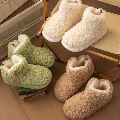 Furry Slipper Winter Home Slipper For Women Warm Fur High Top 4CM Thick EVA Short Boots Indoor Living Room Couple SlippersTH