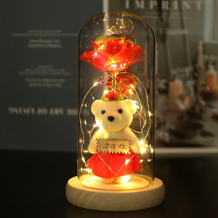 bhdecor-ตกแต่งโคมไฟรูปหมีฝาแก้ววันวาเลนไทน์คริสต์มาสดอกไม้นิรันดร์ของขวัญวันเกิด-diy