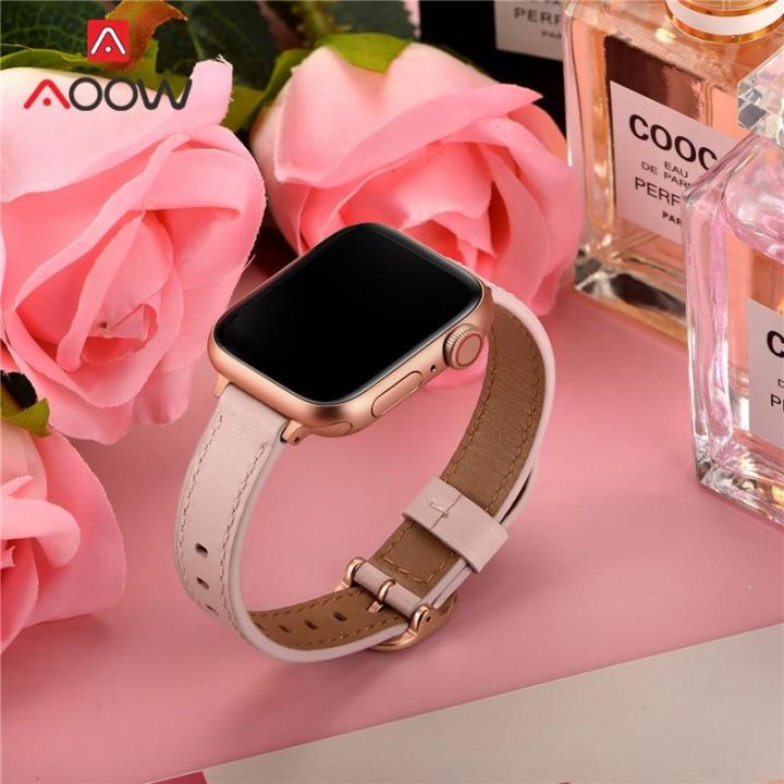 สายหนังแท้สำหรับ-apple-watch-iwatch-7-6-5-4-3-se-38mm-42mm-41mm-40mm-44mm-45mm-rose-gold-หัวเข็มขัดผู้หญิงเปลี่ยนวง