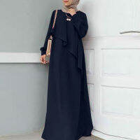 แฟชั่นมุสลิมสตรีสีทึบแขนยาว abaya jilbab Elegant ดูไบสุภาพสตรี PARTY Maxi Dress Evening ไอเสียหลวม Robe Kaftan