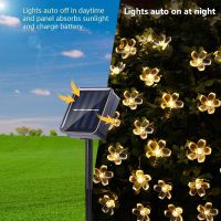 Garlands LED String Solar Fairy Lights 5M 7M 12M 22M Peach Blossom Flower Lamp 6V Garden Christmas Party Decor For Outdoor