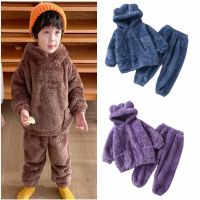 （Good baby store） 1 5Y Baby Boy Girl Clothes Pajamas Set Flannel Fleece Infant Toddler Autumn Winter Child Warm Hooded Sleepwear Home Suit Unisex