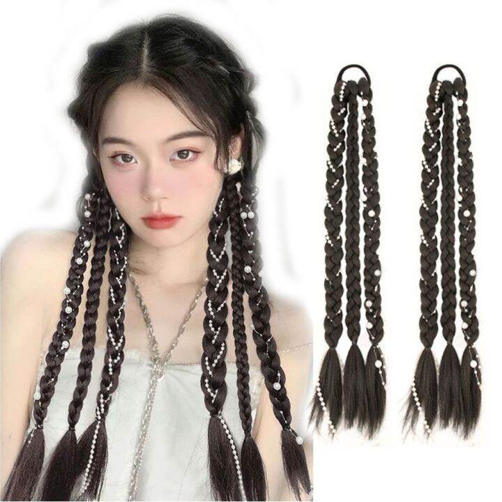 LEIA Elastic Sweet Dreadlocks Lantern Hair Pearl Synthetic Braided Wig ...