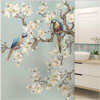 Privacy Window Film blue Flower Birds Pattern No Glue Window Treatments Window Coverings Glass Window Sticker