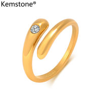 Kemstone แหวนเพทายผู้หญิงสแตนเลสสีทอง,เครื่องประดับแฟชั่นเสริมบุคลิกภาพ