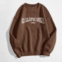 Womens Sweatshirt Fashion California Letter Print Brown Pullover O Neck Long-sleeve Sweatshirts Autumn Winter Jumper Tops Y2k