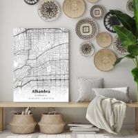 พิมพ์แผนที่เมือง Alhambra โปสเตอร์แผนที่แคลิฟอร์เนีย Alhambra แผนที่ถนนในเมืองของสหรัฐอเมริกาแผนที่ของ Alhambra แผนที่เมืองที่ทันสมัย Alhambra ศิลปะบนผนังพิมพ์1ชิ้นกรอบไม้ด้านในหรือไร้กรอบ (หรือสีดำอะลูมินัมอัลลอยกรอบ)