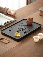 Support wholesale Tea tray home small tea tray light luxury modern drain tray melamine imitation tungsten gold stone plate water storage square dry bubble