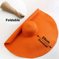 Top Deck Orange Oversized Packable Wide-Brim Straw Hat 25CM Wide Brim Beach Hats for Women UV Protection Foldable Sun Shade Hat