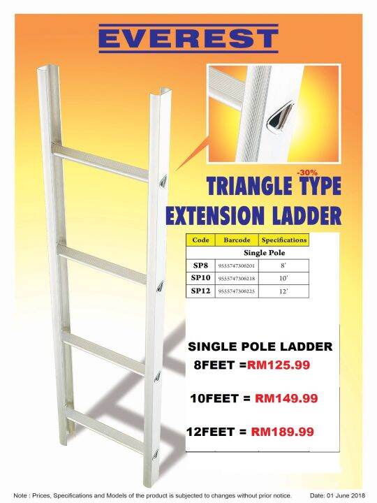 EVEREST Heavy Duty SINGLE POLE Ladder 8' ,10' OR 12'(FEET) Lazada