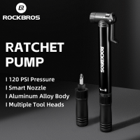 ปั๊มลม ROCKBROS เครื่องมือเฟืองล้ออะลูมินัมอัลลอย120 PSI ที่สูบลมยางรถจักรยานอุปกรณ์เสริมจักรยานที่สูบลมจักยานเสือภูเขาแบบพกพา