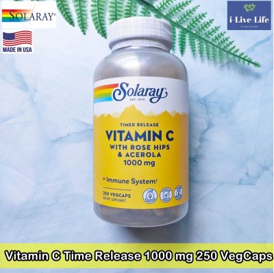วิตามินซี Vitamin C Time Release 1000 mg 250 VegCaps or Tablets - Solaray Fast Acting Long Lasting