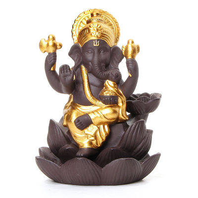 Elephant head God Ganesha purple sand Lotus type Backflow incense Burner Buddha statue Thailand Indian buddhist incense sticks