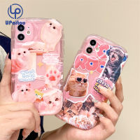 เคส UPaitou สำหรับ iPhone 15 14 13 12 11 Pro Max X XR Xs Max 8 7 6S Plus SE 2020โปสเตอร์น่ารักสีชมพูแมวหยักเคสโทรศัพท์ปิดขอบฝาครอบป้องกันนิ่ม TPU