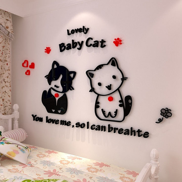 creative-cartoon-cat-stickers-bedroom-bedside-decoration-3d-acrylic-wall-stickers