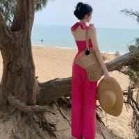 Play LAN hanging neck jumpsuits port of atmosphere quality and the design feeling restoring ancient ways of leisure fashion minus age wide-legged overalls