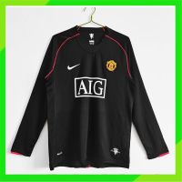 ☬✥ เสื้อกีฬาแขนยาว ลายทีมชาติฟุตบอล Man Utd Away 07-08 ชุดเยือน สีดํา สไตล์เรโทร