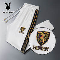 PLAYBOY แฟชั่นผู้ชายกลางแจ้งสบาย ๆ กีฬากางเกงขายาวพลัสขนาดเย็บปักถักร้อยที่มีสีสันกางเกงลำลอง (M-6XL)