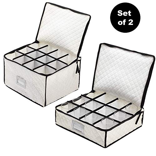 Mugs #1 Best Protection Stemware Chest for Storing or Transporting Coffee Cups Set of 2 Cups & Glasses Storage Case and More Goblets Wine & Champagne Flutes 