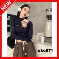 qkq971 Half Turtleneck T-Shirt Female Ins Tide Autumn Short Sweet Hot Girl Tight